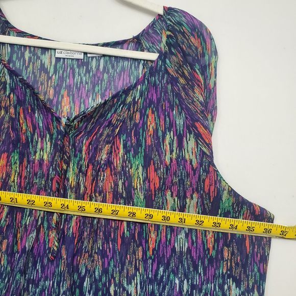 Liz‎ Claiborne Tunic Top Sheer Peasant Sleeve Multicolor Purple Women 3X Boho - Picture 5 of 8